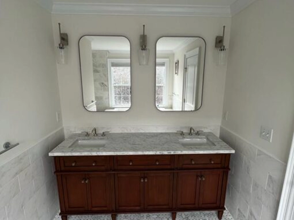 Finish details of a completed Long Island bathroom addition