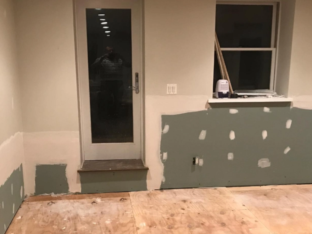 Space prepared for a new bathroom addition in a Long Island home