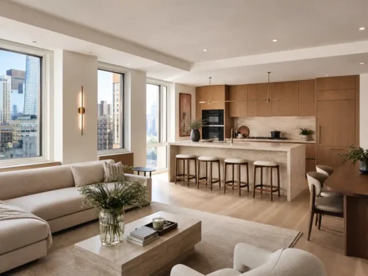 Finished open-plan Manhattan apartment after a full gut renovation by WhiteStar General Contractors