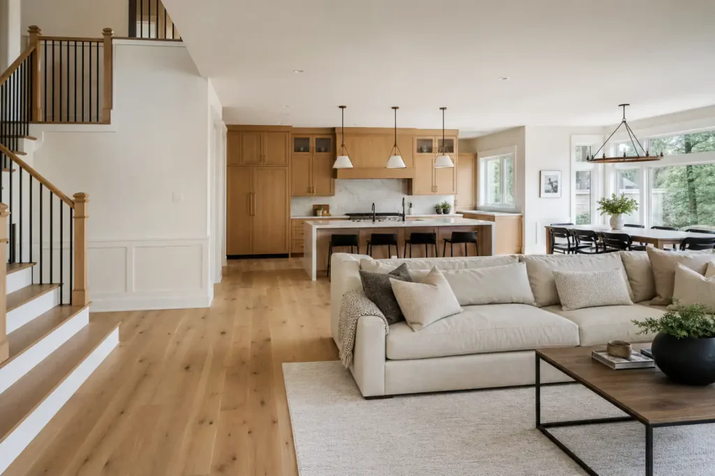 Completed Staten Island full-house renovation with an open kitchen, dining area, family room, and upgraded finishes