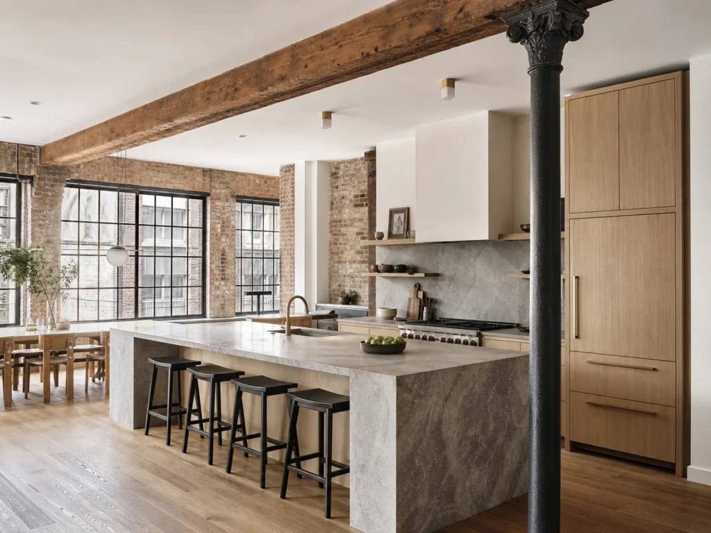Modern Tribeca loft kitchen renovation with custom cabinetry