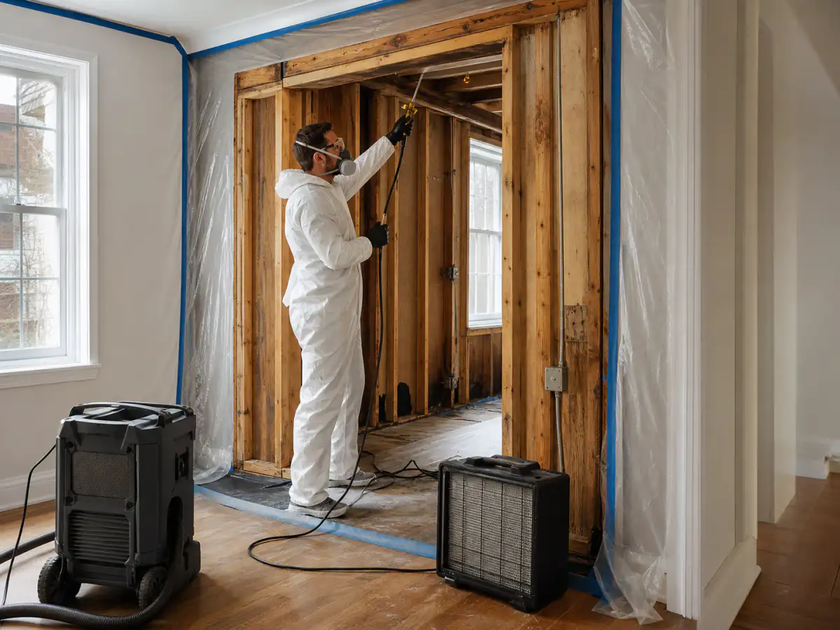 Contained mold prevention treatment on dry exposed residential framing