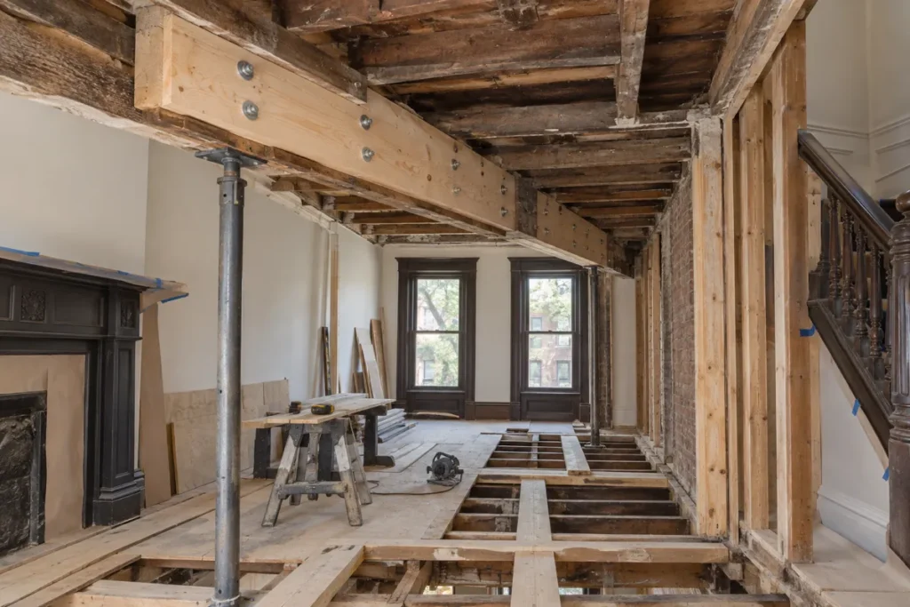 Representative structural floor-joist repair in a Fort Greene brownstone