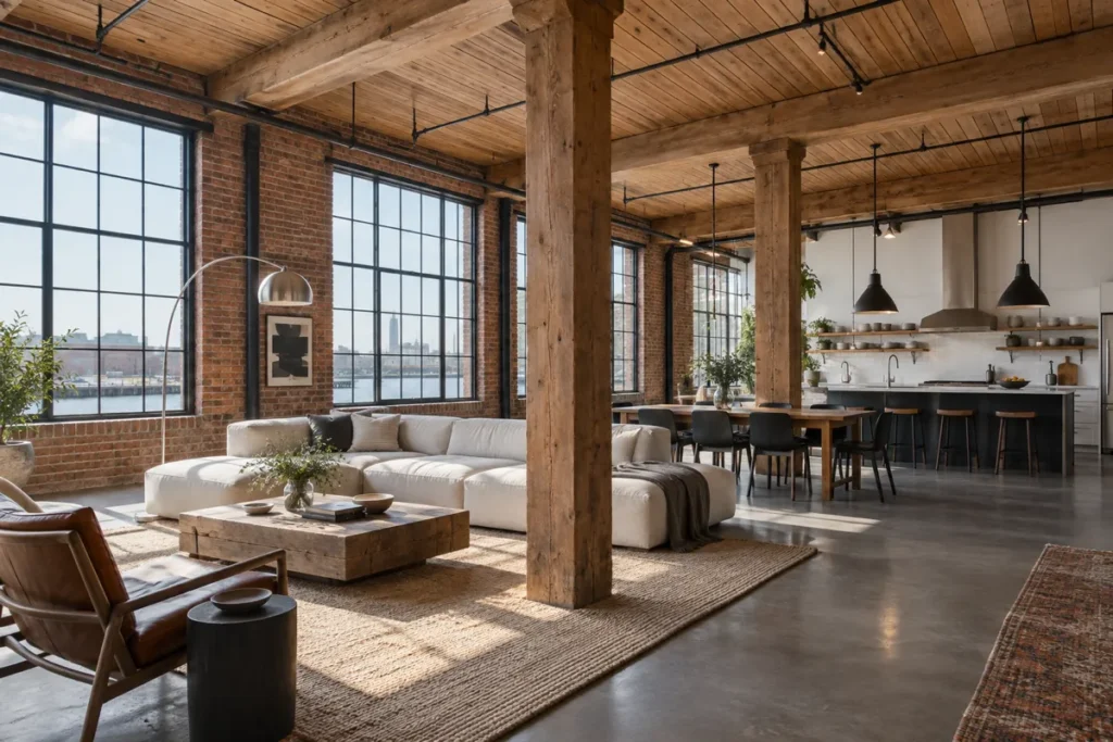 Representative renovated Greenpoint loft retaining exposed industrial structure