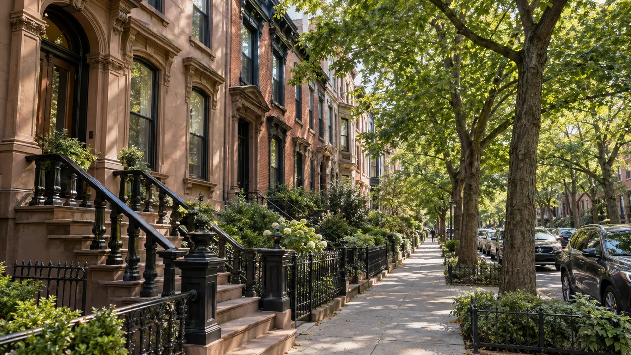 Representative brownstones on a tree-lined street in Prospect Heights, Brooklyn