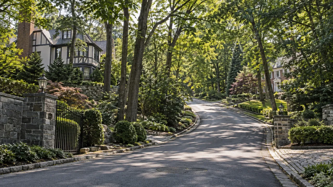 Representative large private estate on a wooded street in Todt Hill, Staten Island