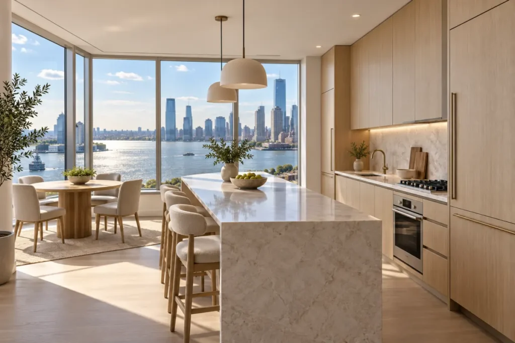 Representative luxury kitchen renovation in a Battery Park City waterfront condo
