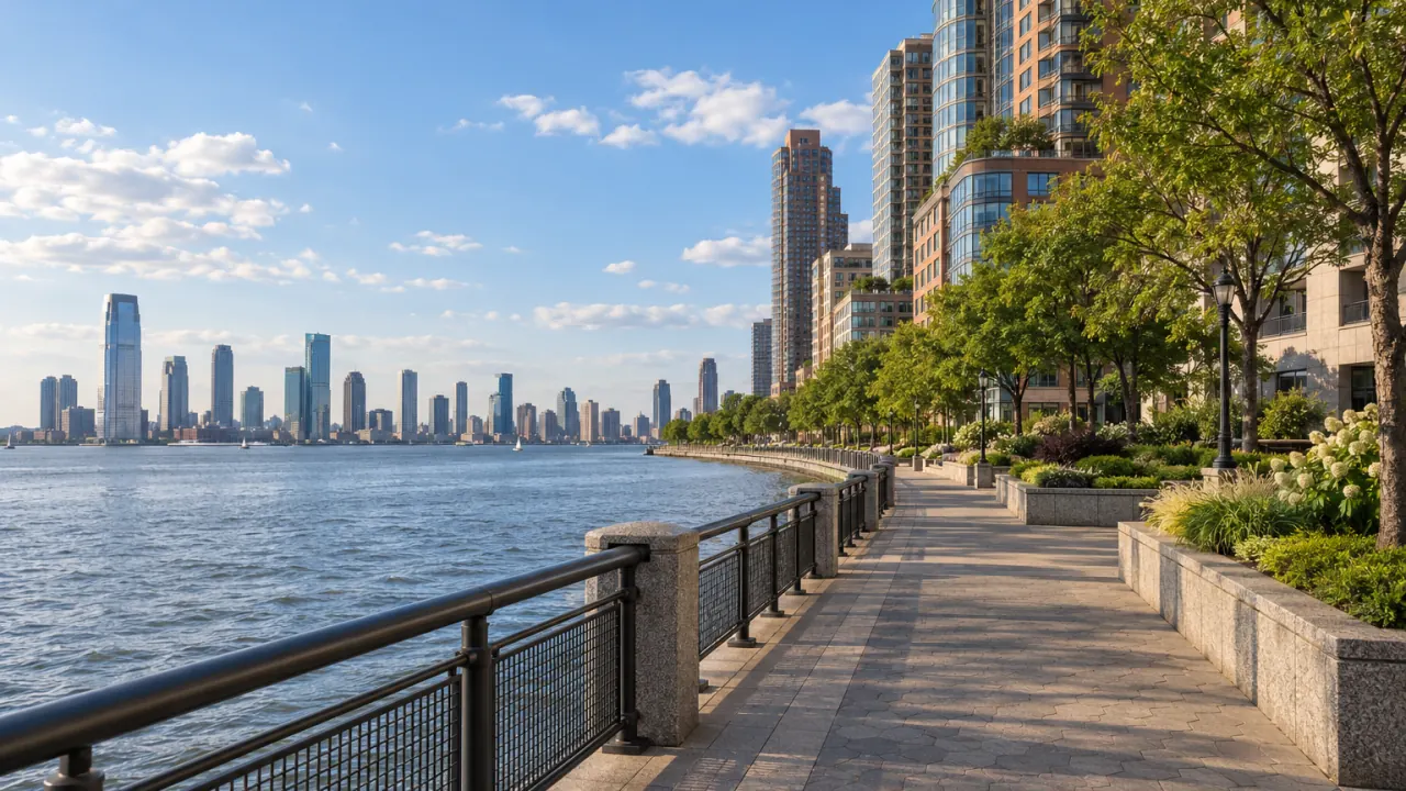 Representative Battery Park City waterfront residential towers along the Hudson River
