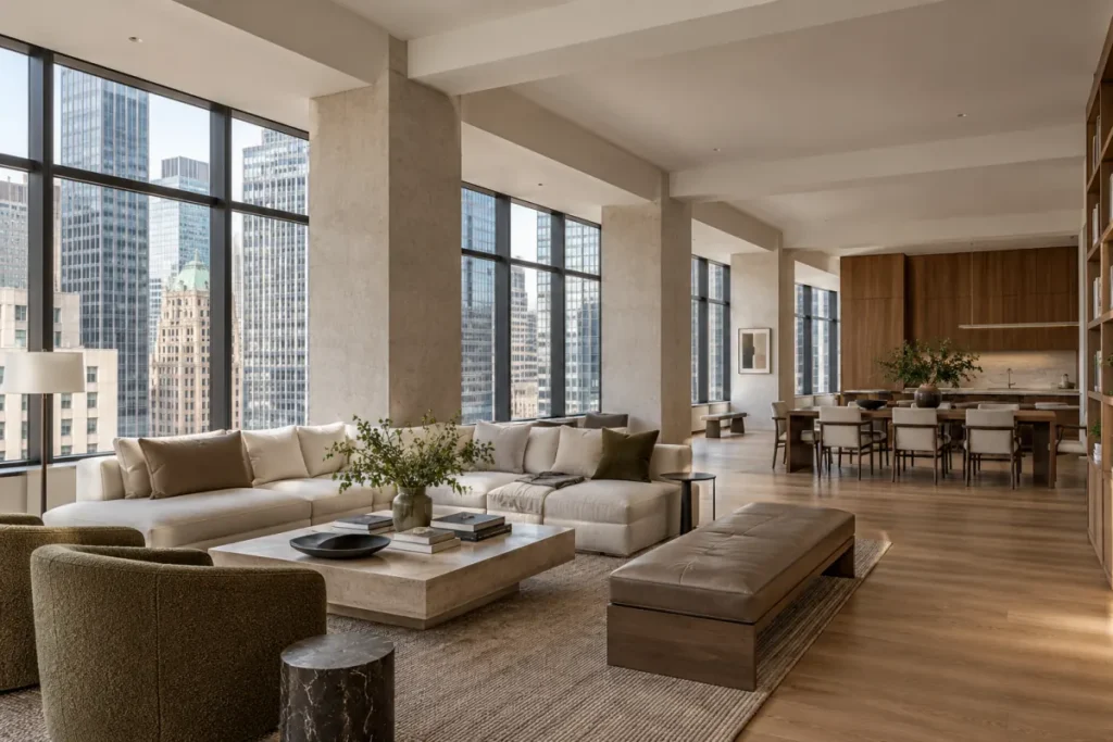Representative residential interior created within a converted Financial District office tower