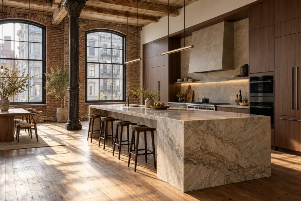 Representative modern kitchen integrated into a historic NoHo loft interior