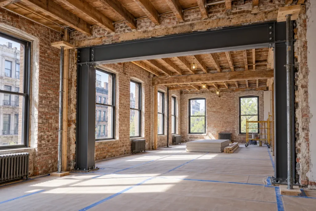 Representative engineered structural opening during a NoHo loft gut renovation