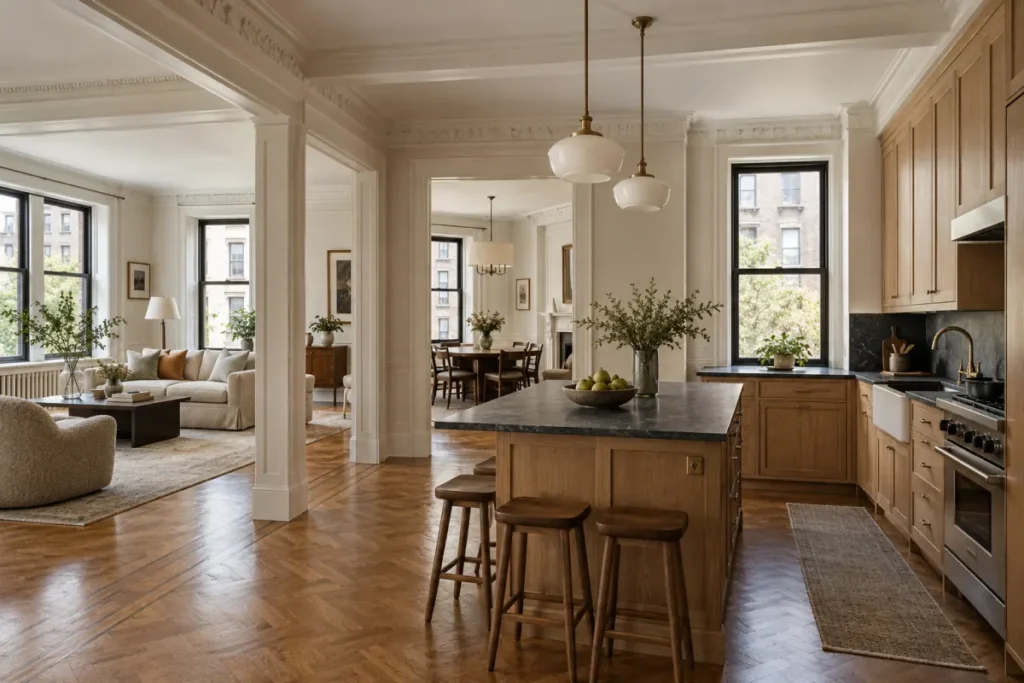 Representative open kitchen renovation within an Upper West Side classic-six apartment